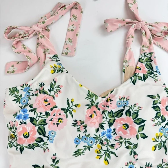 Lime Ricki Somerset Floral Shoulder Tie V-Neck One-Piece swimsuit Medium NWOT - Picture 4 of 12